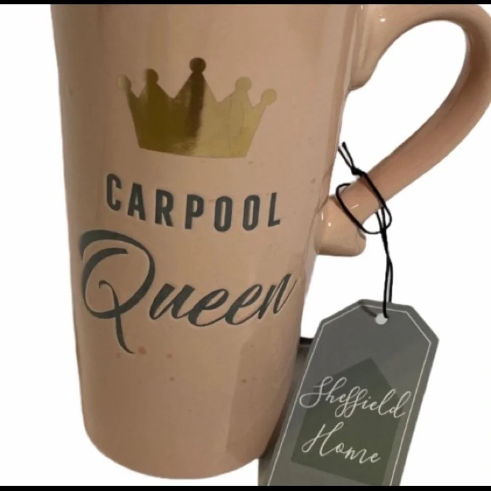 Travel Coffee Mug Ceramic Includes Removable Lid Carpool Queen Crown on Side